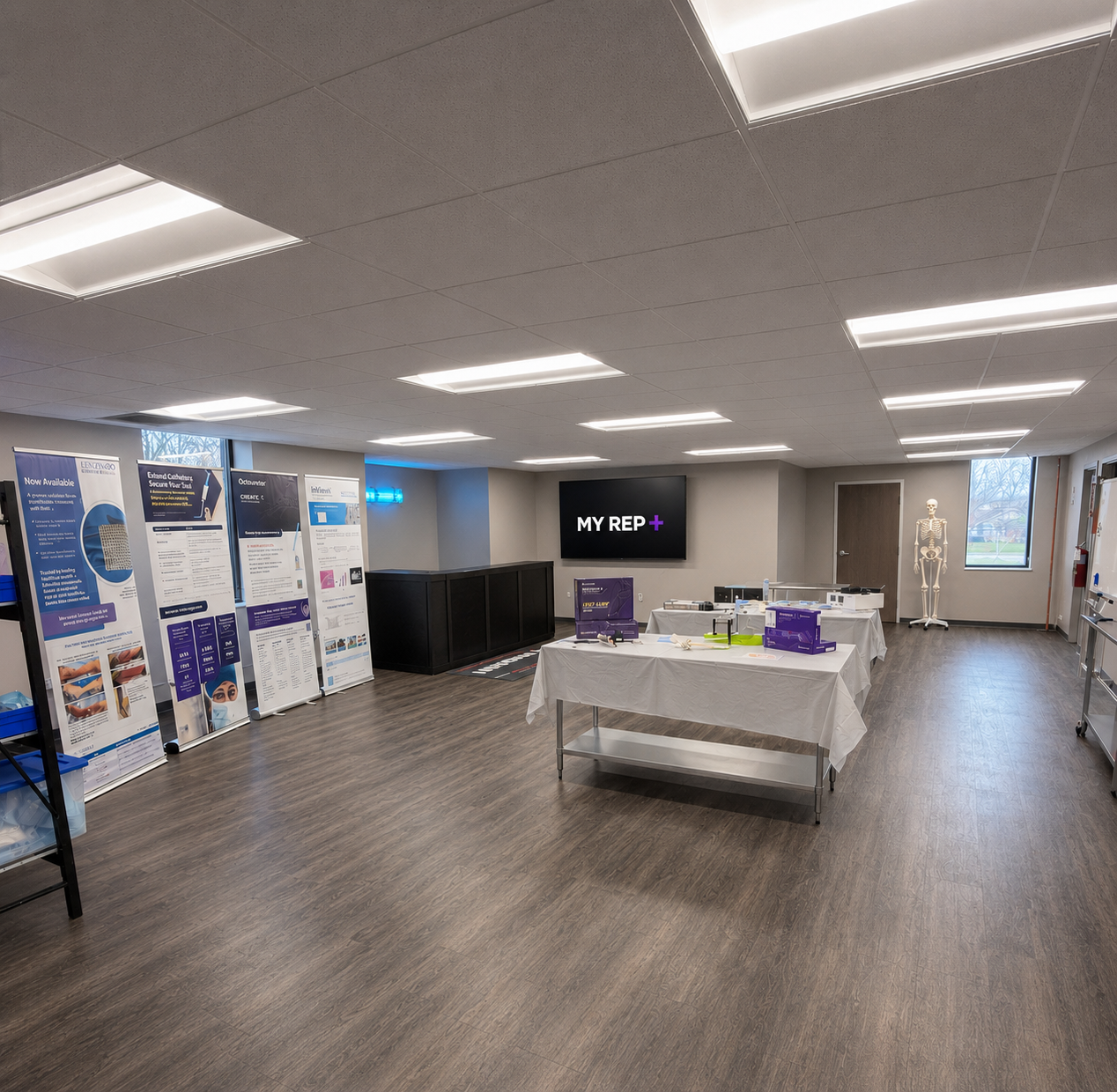The Anatomy Works wet lab — training tables, displays, and equipment